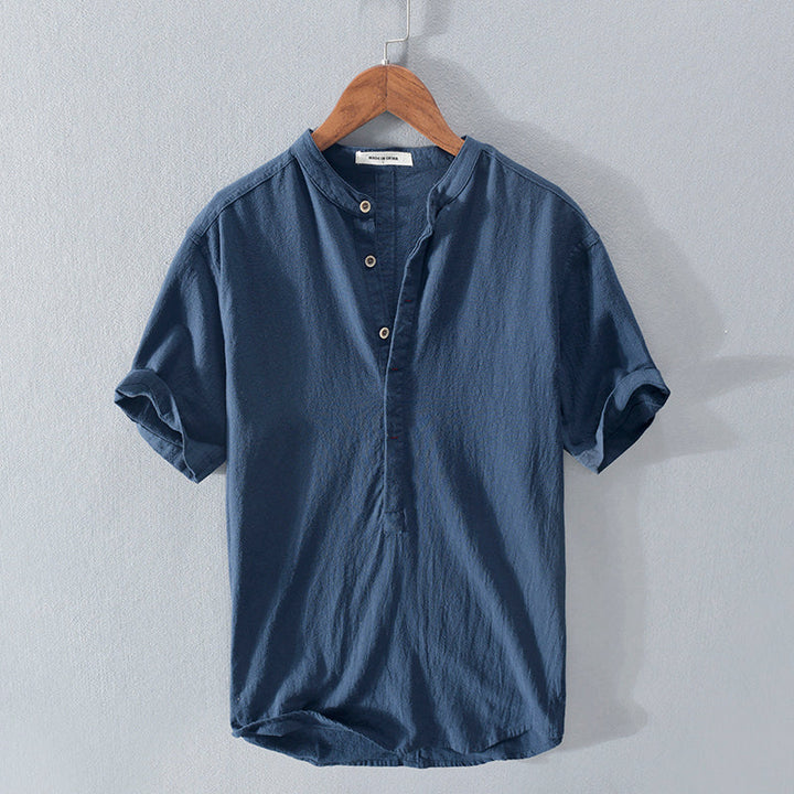 Chemise homme décontractée coton lin lin bleu ciel à boutons - Elias