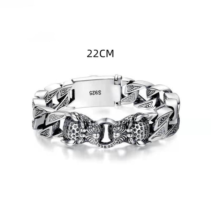 Bracelet homme tête de léopard avec motif tribal métallique - Hekkan