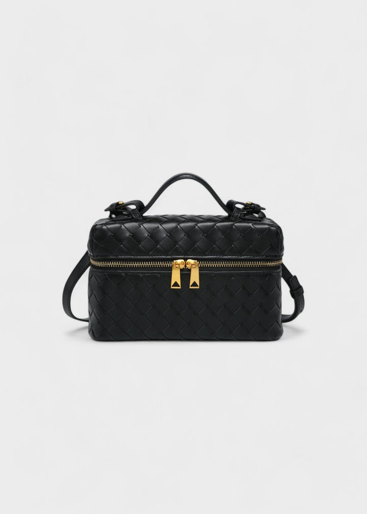Sac tressé pour femme noir structure rigide zips dorés - Valeska