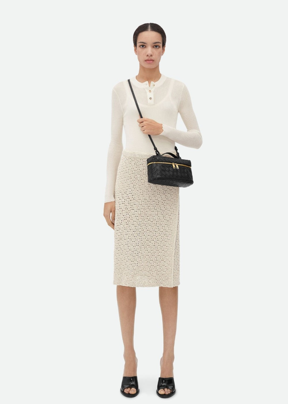 Sac tressé pour femme noir structure rigide zips dorés - Valeska