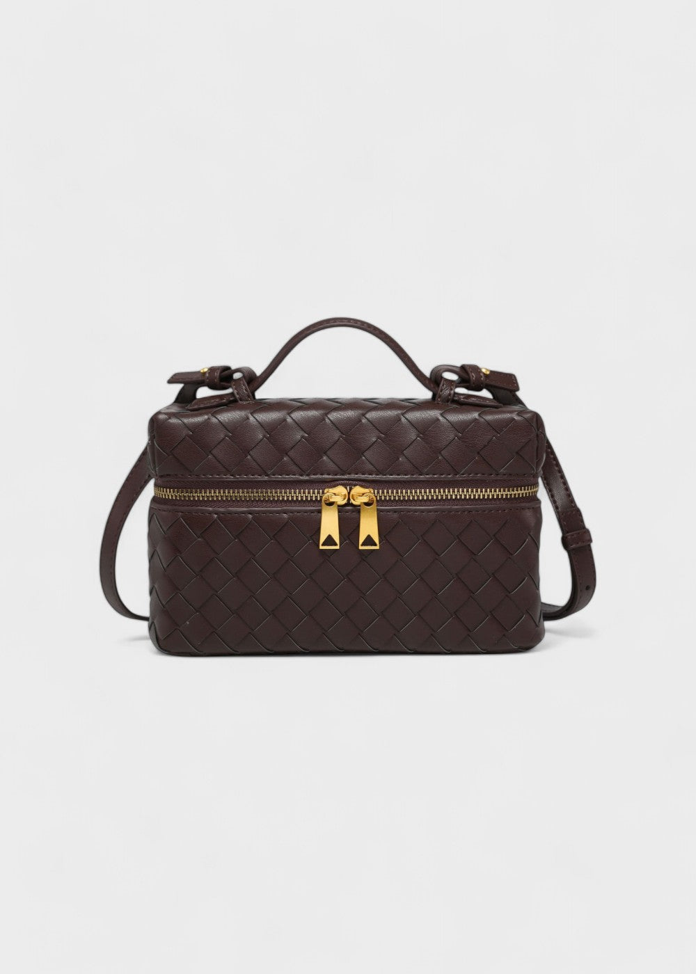 Sac tressé pour femme noir structure rigide zips dorés - Valeska