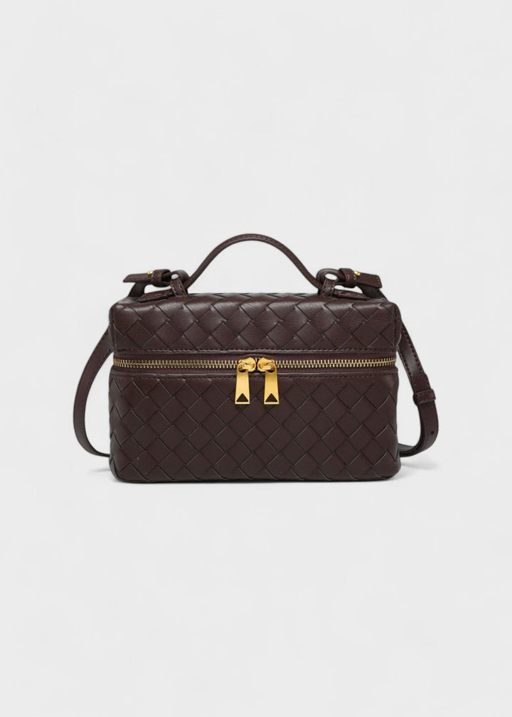 Sac tressé pour femme noir structure rigide zips dorés - Valeska