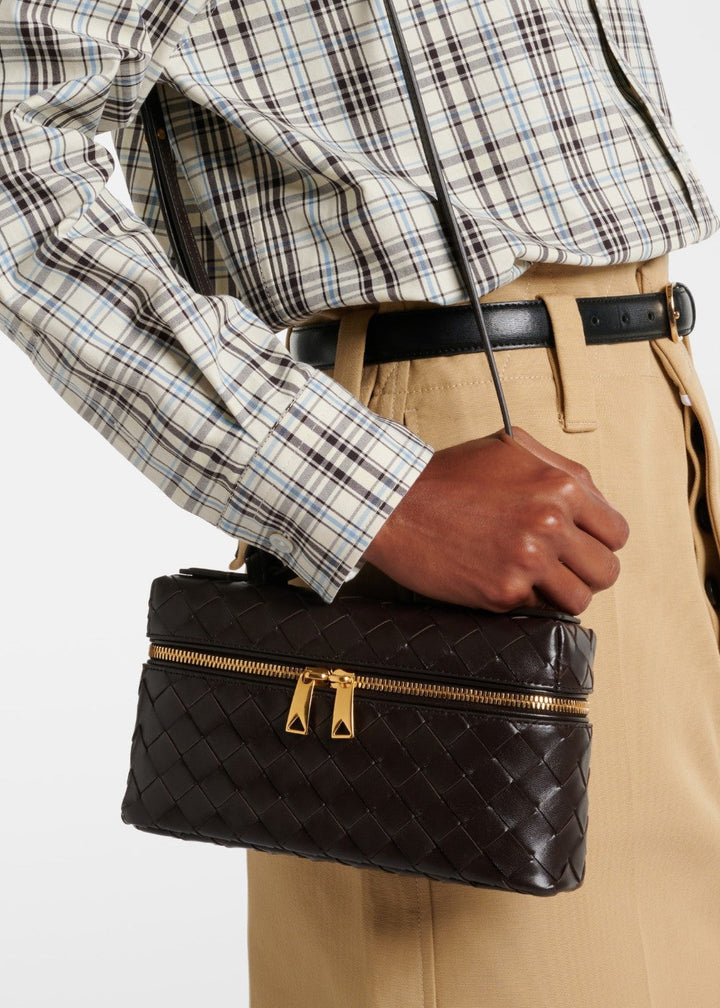 Sac tressé pour femme noir structure rigide zips dorés - Valeska