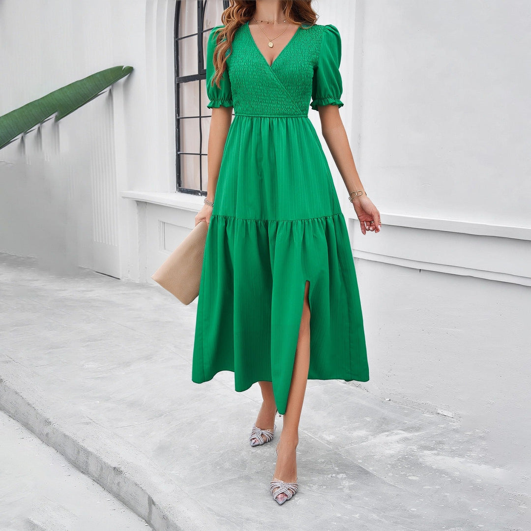 Robe midi femme encolure croisée nid d'abeille - AmeliaV
