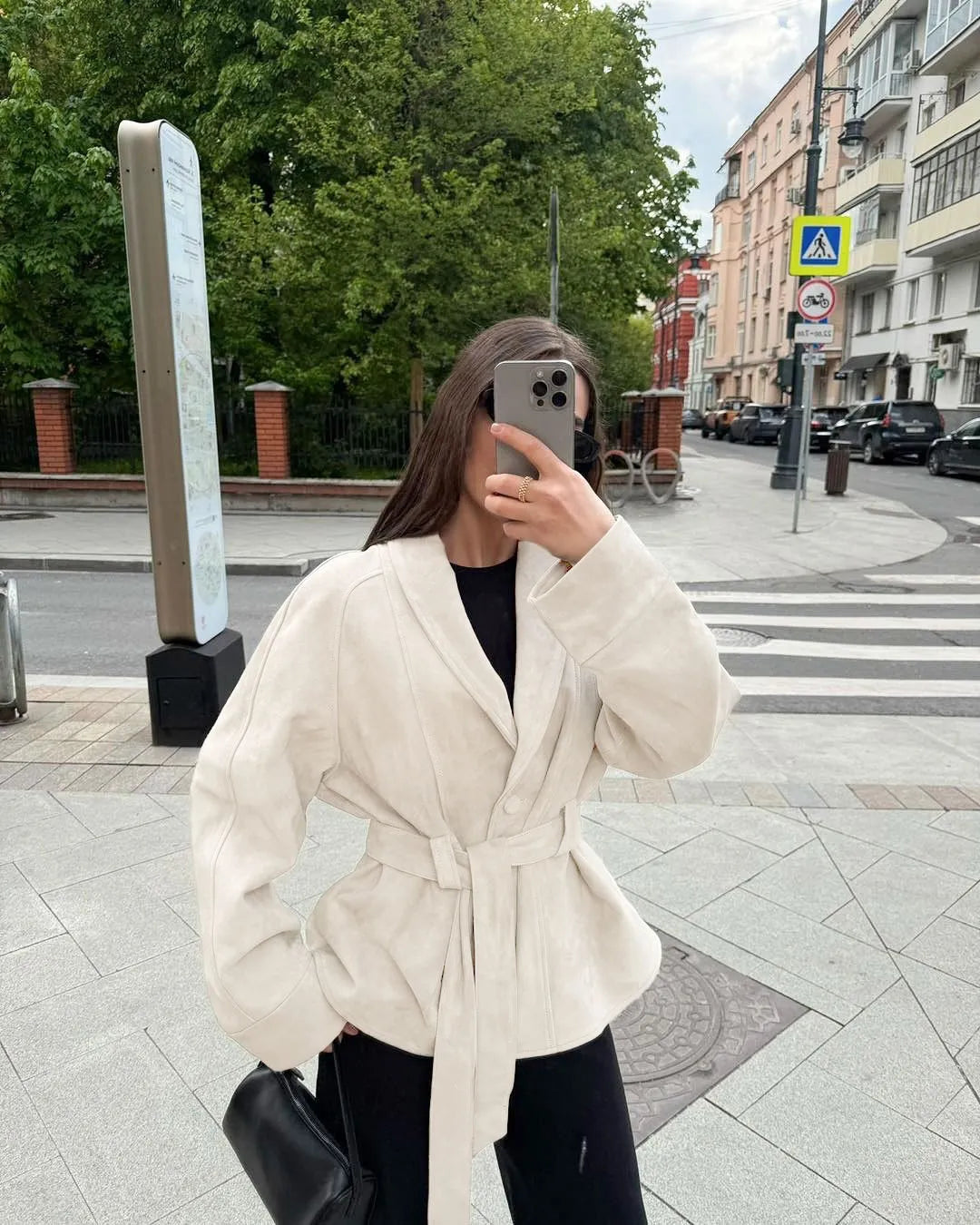 Veste rétro en daim à manches longues - Valentina