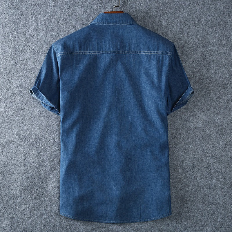 Chemise en denim pour hommes, manches courtes, coton bleu - Denver