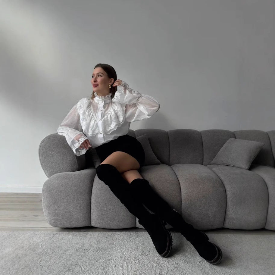 Chemisier en mousseline de soie à volants pour femmes - Margarethe