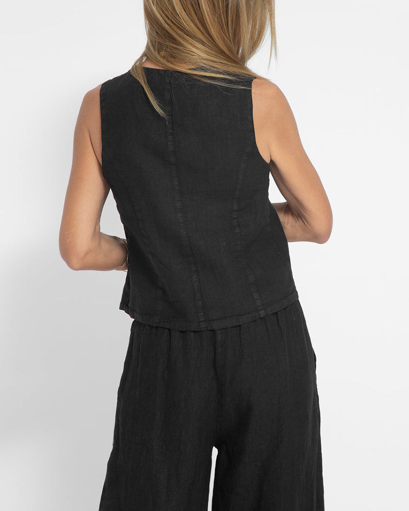 GracefulEase - Simple Elegant Linen Vest and Wide Trousers Set (Ensemble gilet et pantalon large en lin)