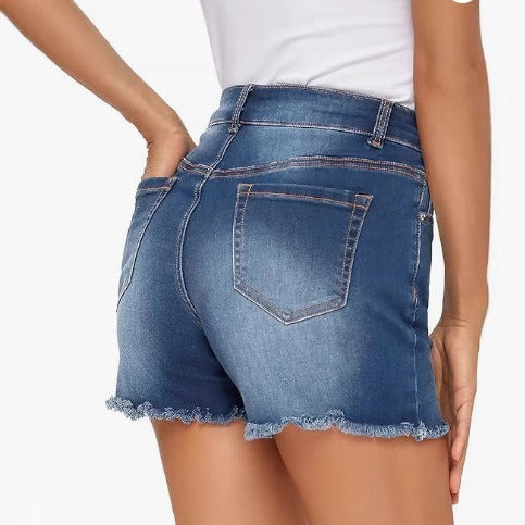 Short en jean taille haute à bords effilochés pour femme - Bianca