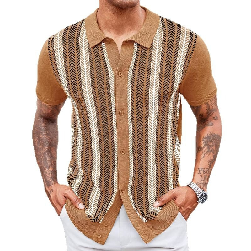 Polo décontracté à rayures verticales en jacquard tissé pour hommes - Marcelo