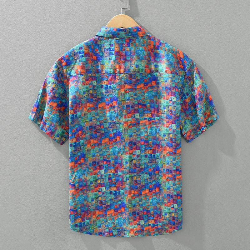 Chemise décontractée en coton imprimé abstrait pour hommes - Damien