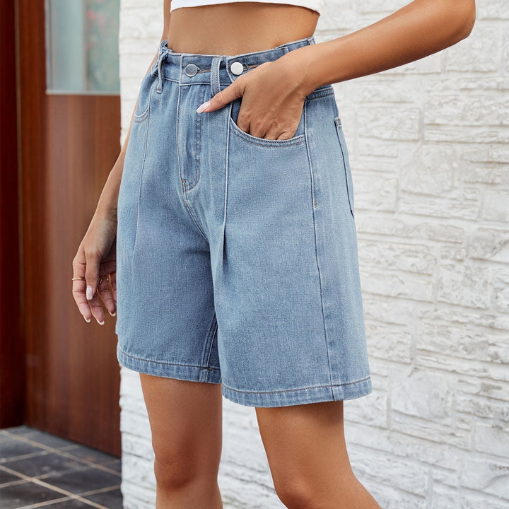 Bermuda en denim pour femmes, coupe droite style vintage bleu - Kendra