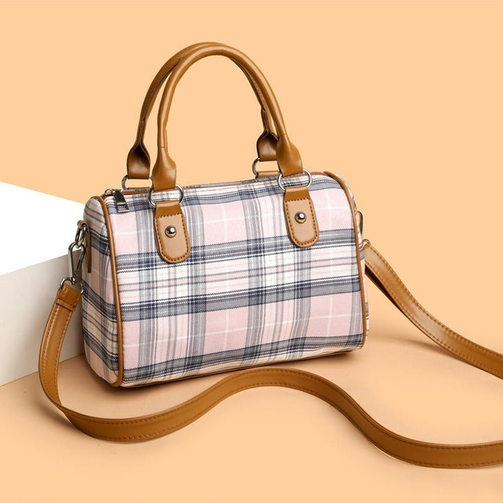 Sac à bandoulière pour femmes à imprimé tartan et poignées contrastées - Milena