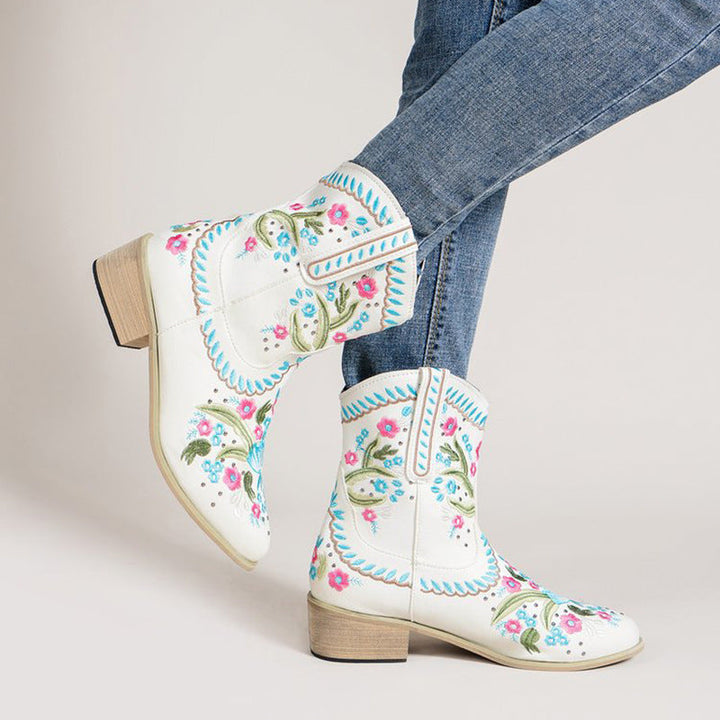 Bottes mi-mollets brodées - Sienna