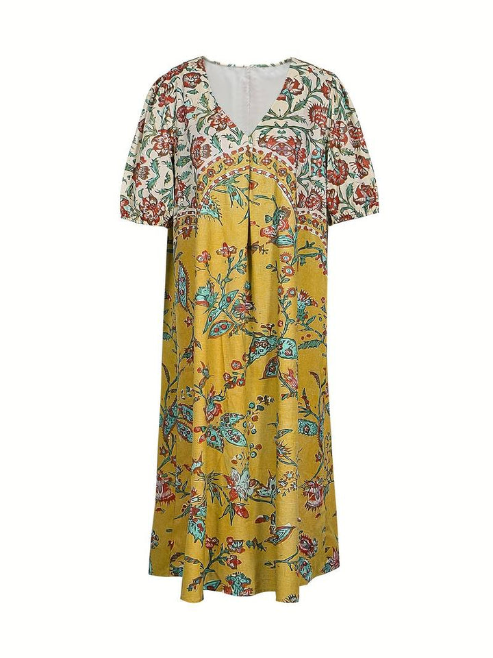 Abida - Robe col V à manches bouffantes Multicolore