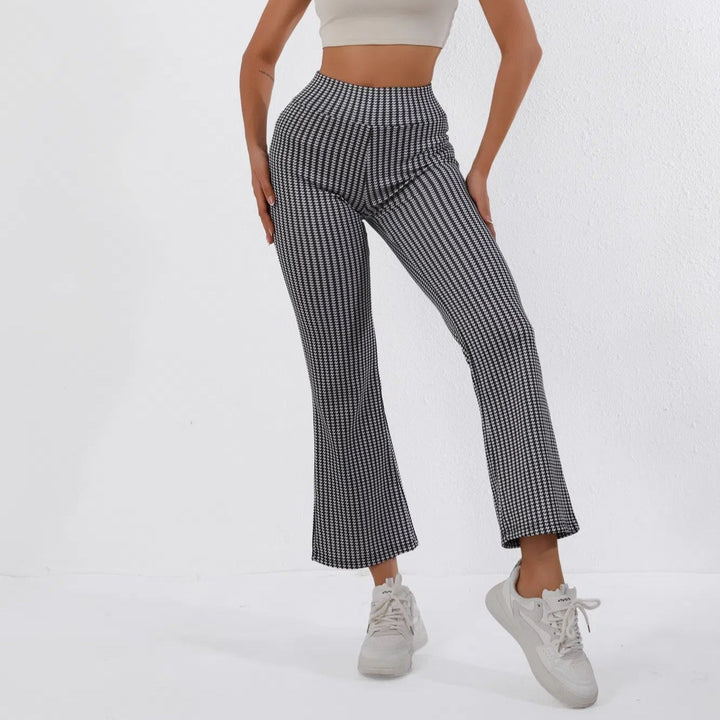 Pantalon évasé pour femme en tissu extensible avec imprimé classique - Renata