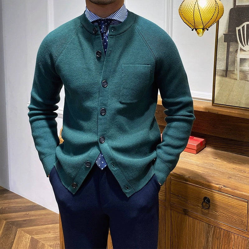 Cardigan à col rond en tricot serré de qualité supérieure pour hommes - Darien