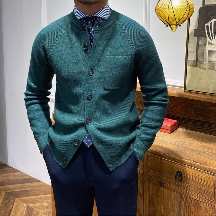 Cardigan à col rond en tricot serré de qualité supérieure pour hommes - Darien