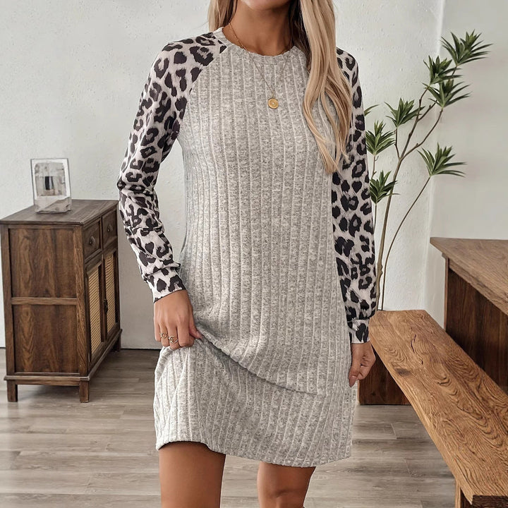 Robe femme manches longues tricotée imprimé animal - Sophie