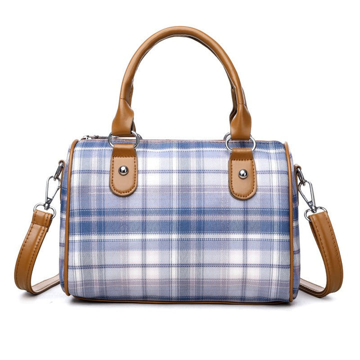 Sac à bandoulière pour femmes à imprimé tartan et poignées contrastées - Milena