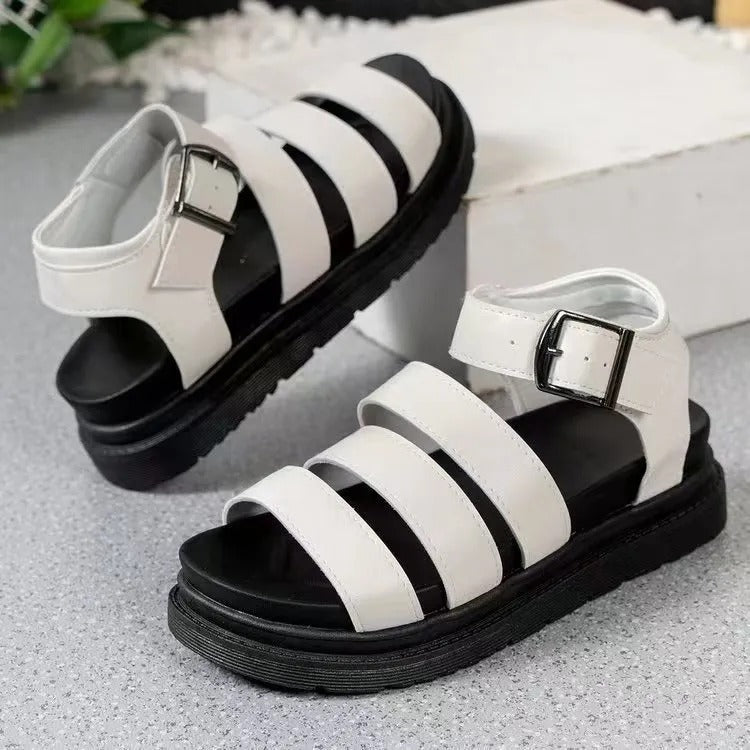 Sandales pour femmes en cuir synthétique à brides multiples et plateforme décontractée - Estela