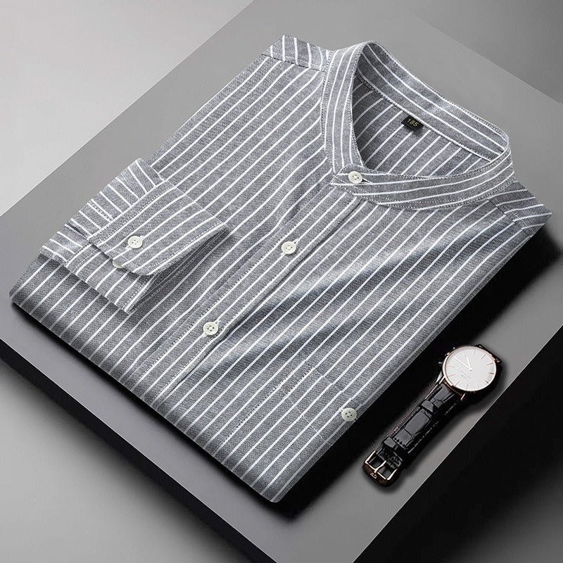 Chemise homme à rayures verticales et col mao, style décontracté - Iker