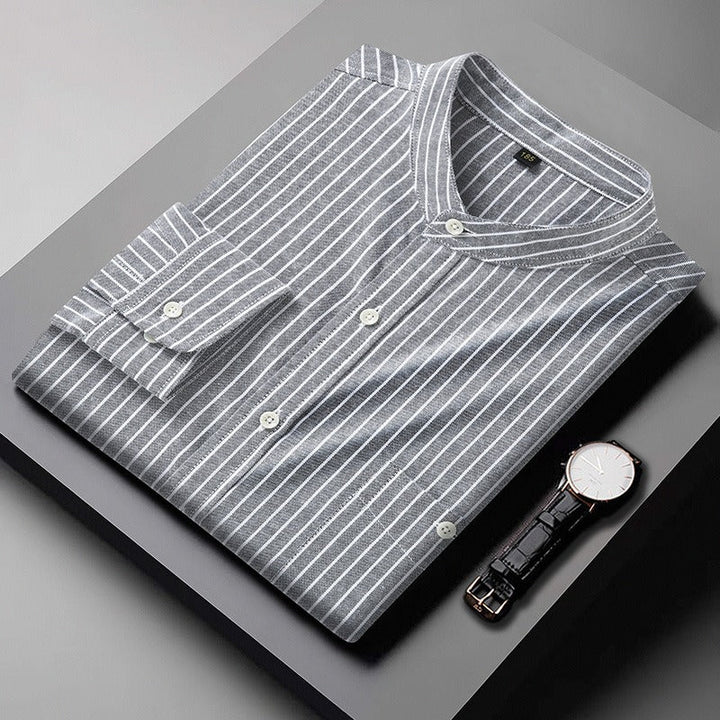 Chemise homme à rayures verticales et col mao, style décontracté - Iker