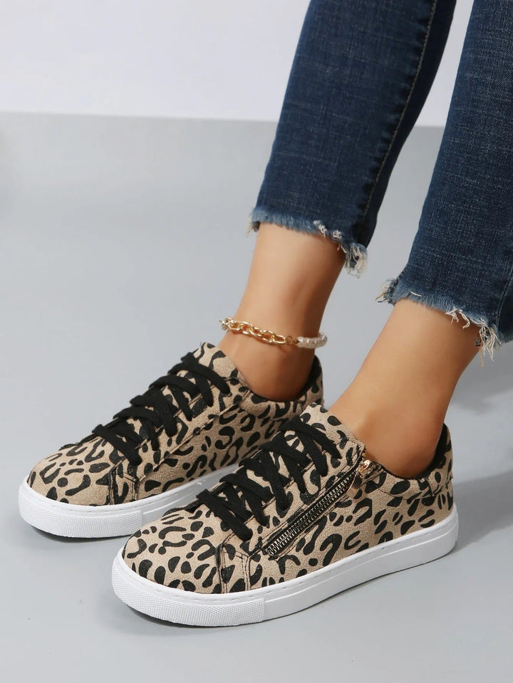 Baskets décontractées à imprimé animalier pour femmes avec fermeture éclair latérale - Camila