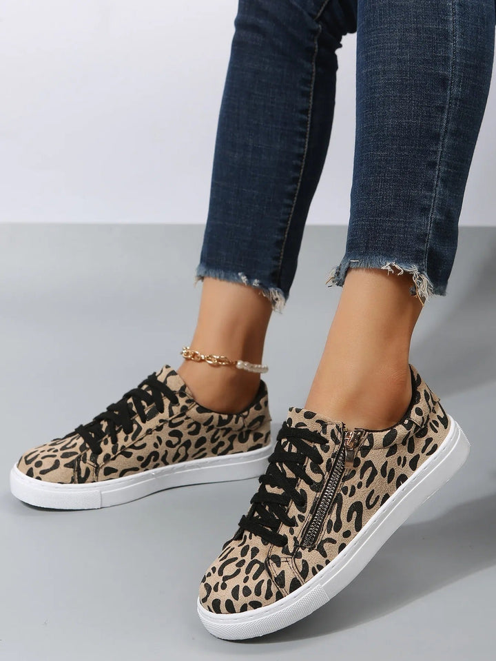 Baskets décontractées à imprimé animalier pour femmes avec fermeture éclair latérale - Camila