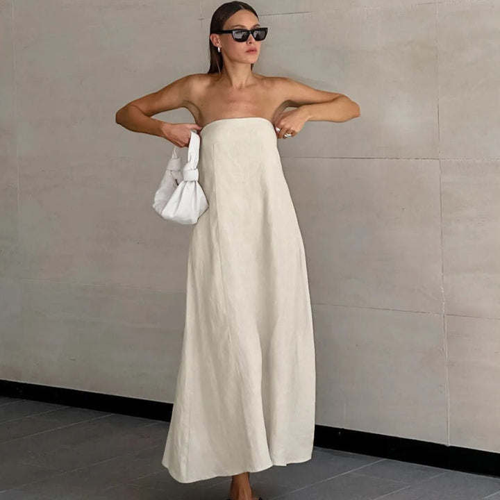 Robe longue femme en lin coton avec encolure bustier - Elodie