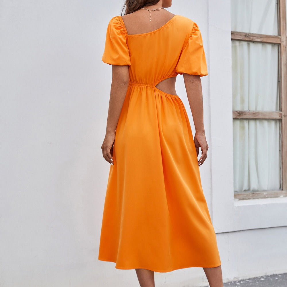 Robe midi femme à encolure asymétrique style élégant - Mariela