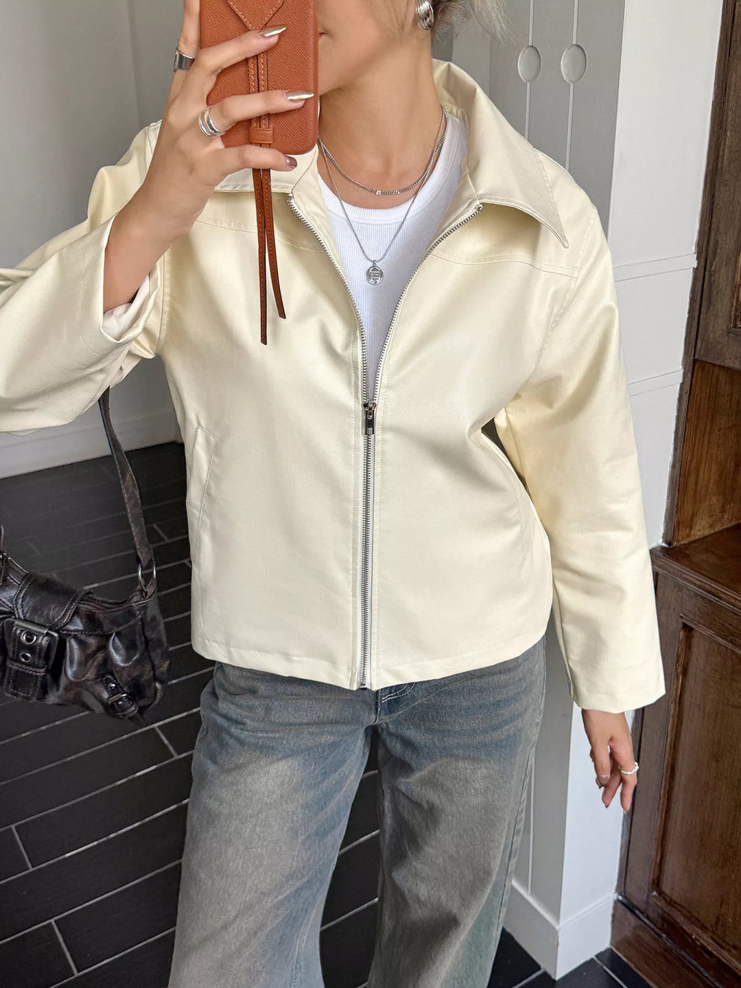 Veste effet cuir pour femme avec fermeture éclair sur le devant - Kendra