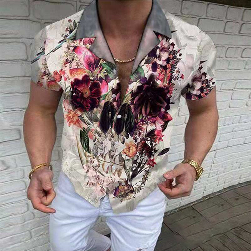 Chemise homme décontractée à manches courtes avec imprimé abstrait pour les vacances d'été