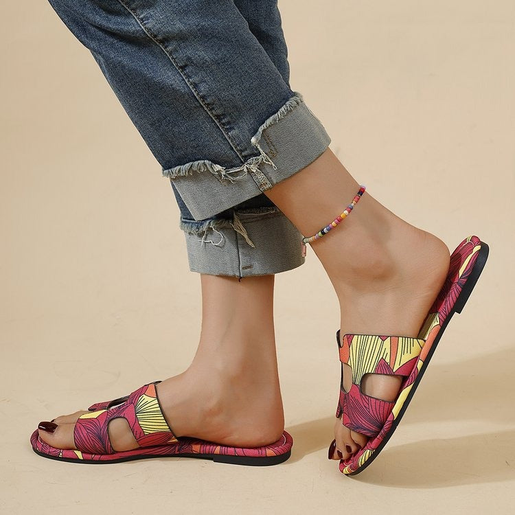 Sandales plates pour femmes au design tropical multicolore - Kaia