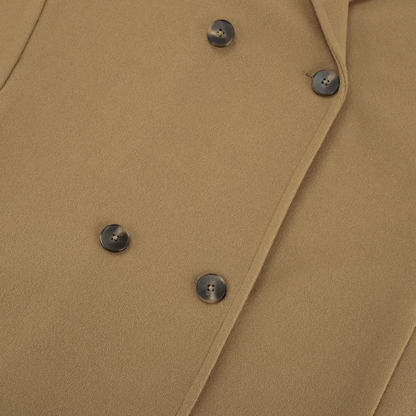 Gali - Manteau Élégant en Laine Marron mi-long à Double Boutonnage