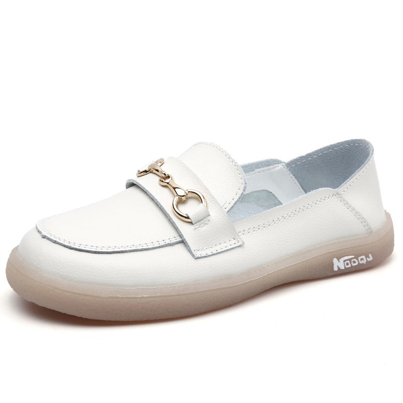 Mocassins plats pour femmes, détails métalliques blancs - Melora