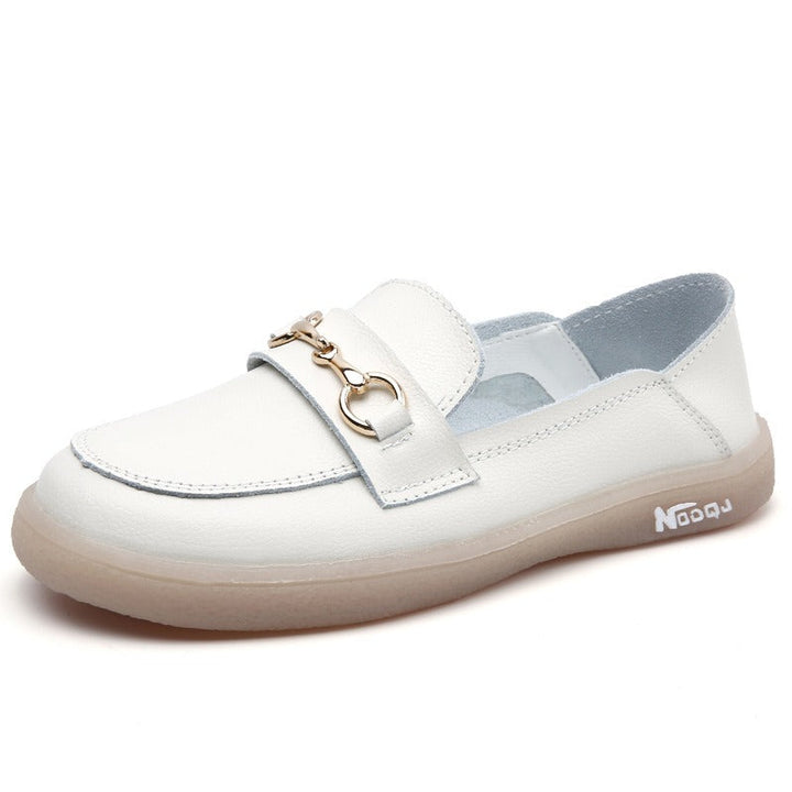 Mocassins plats pour femmes, détails métalliques blancs - Melora