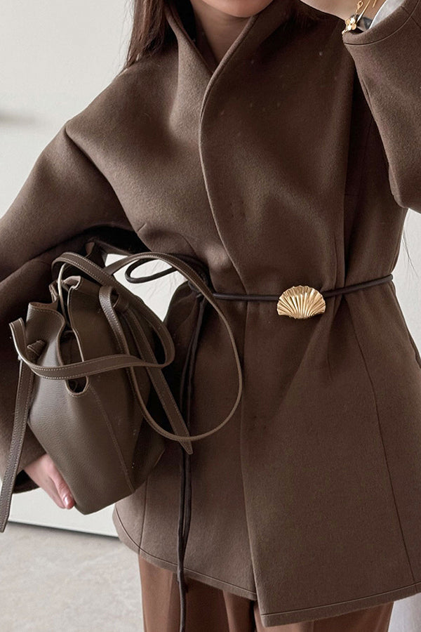 Manteau croisé en laine pour femme avec ceinture fine - Zanya