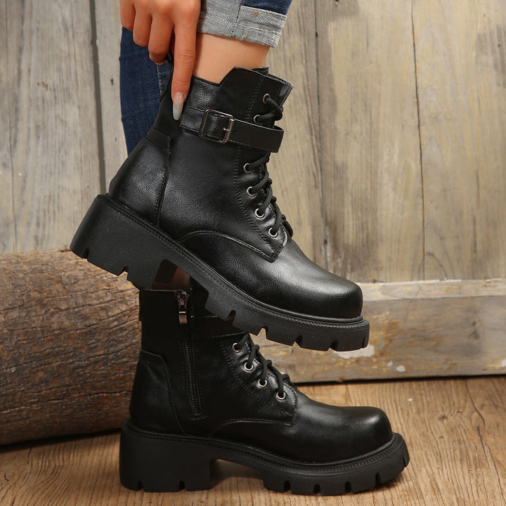 Ada - Bottes de Combat Femme Mi-Mollet à Talon Épais