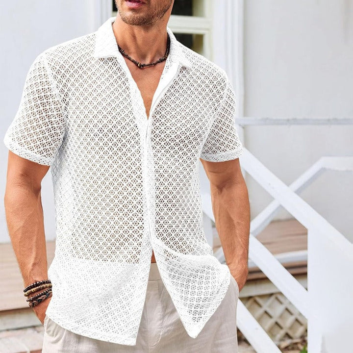 Chemise homme en tissu ajouré à manches courtes dans un style estival - Marco