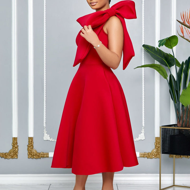 Robe midi pour femme avec nœud élégant sur une épaule - Mireya