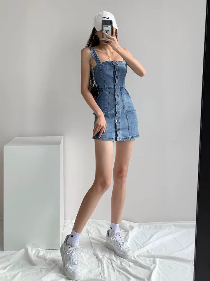Robe courte en denim à bretelles décontractées pour femme - Lía
