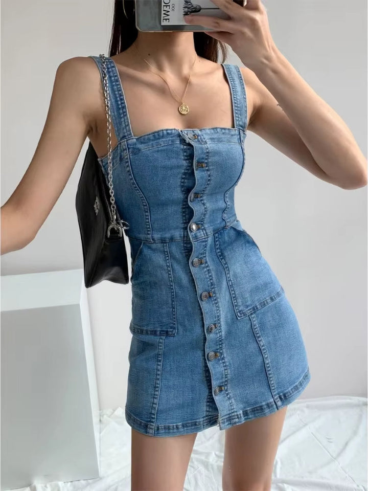 Robe courte en denim à bretelles décontractées pour femme - Lía
