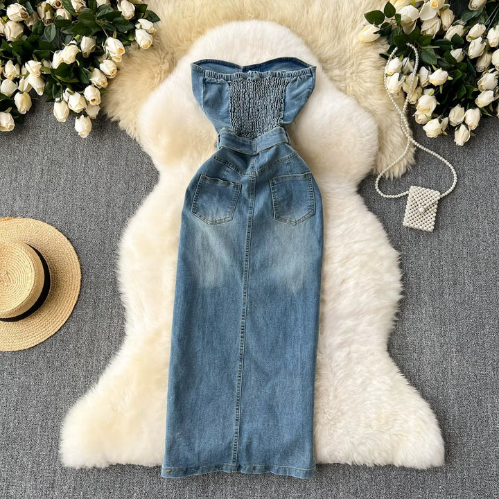 Robe bustier en denim pour femme avec ceinture de style western - Dakota