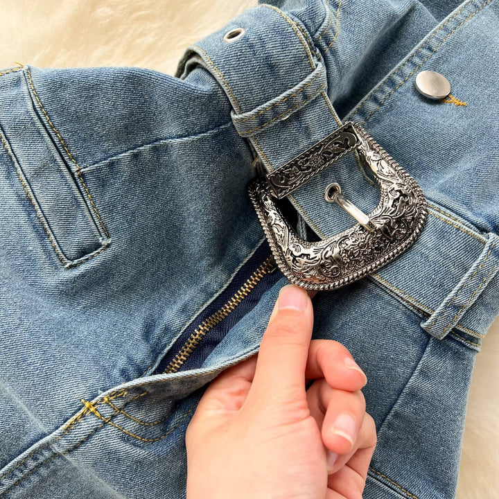 Robe bustier en denim pour femme avec ceinture de style western - Dakota