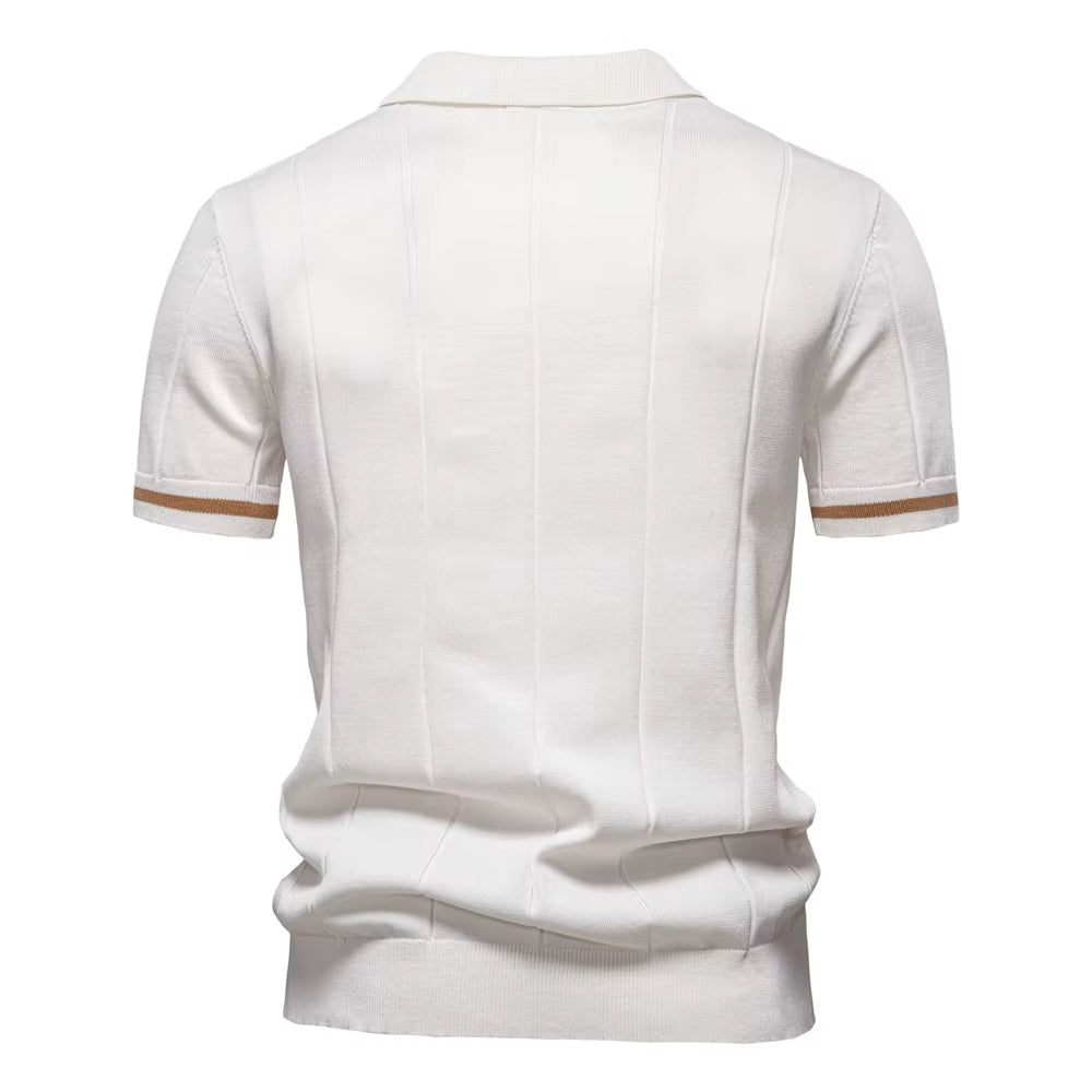 Polo sportif hommes manches courtes zip blanc élégant - Leandro