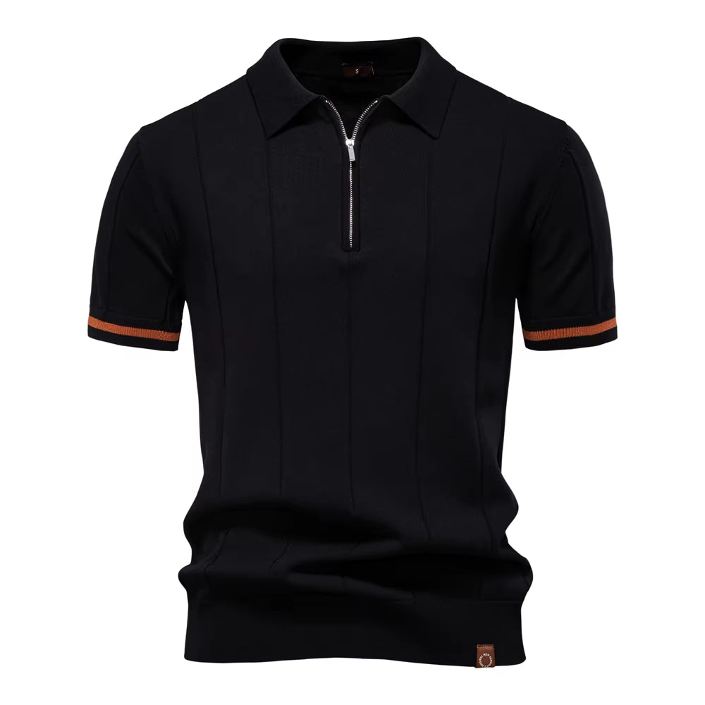 Polo sportif hommes manches courtes zip blanc élégant - Leandro