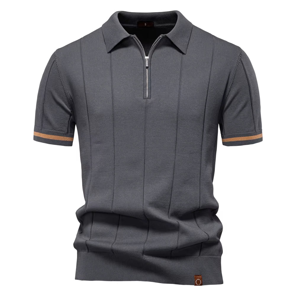 Polo sportif hommes manches courtes zip blanc élégant - Leandro