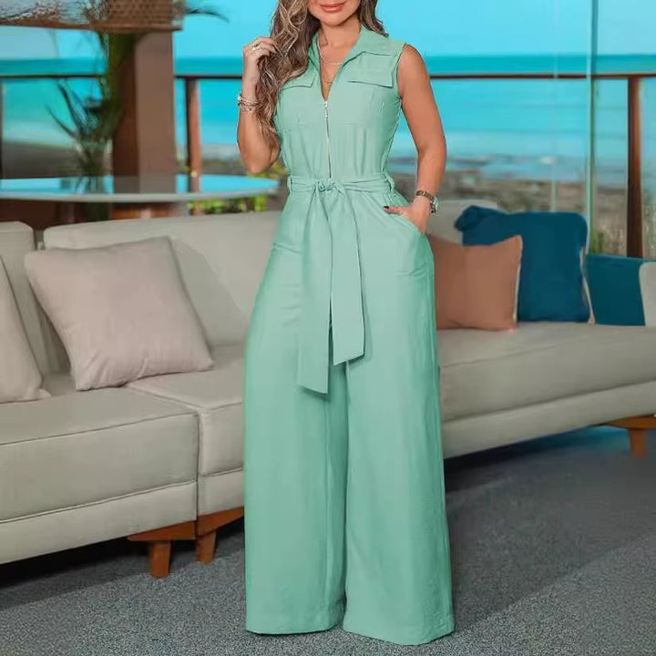 Combinaison sans manches vert menthe avec ceinture - Valeria