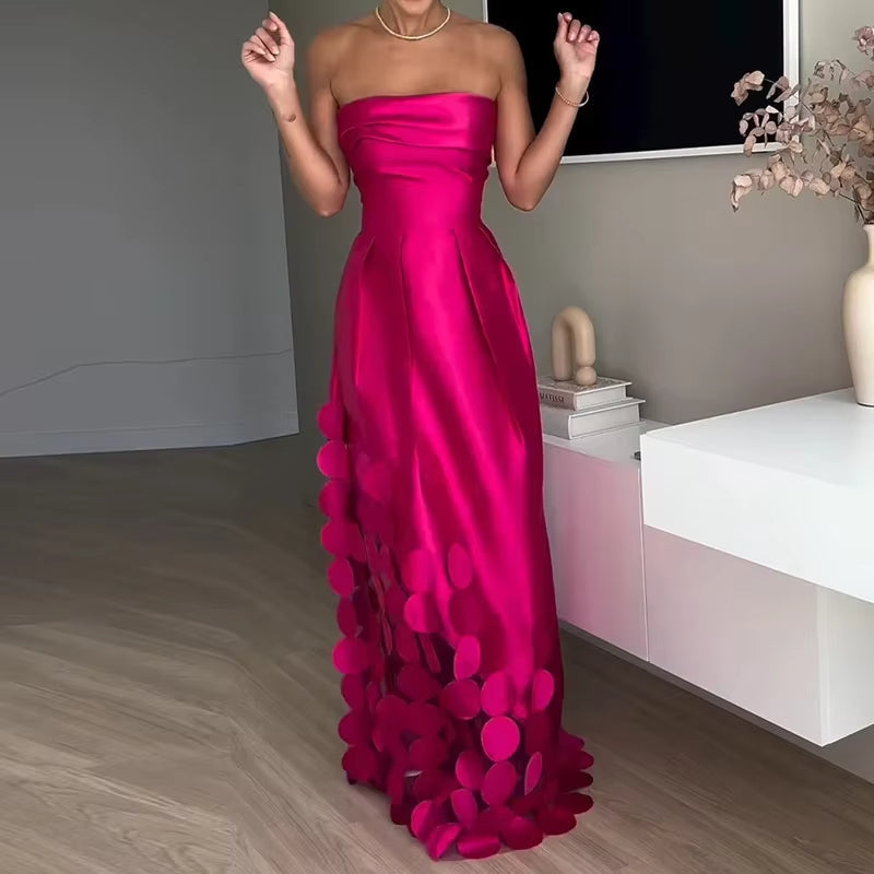 Robe longue bustier en satin ajouré - Valentina